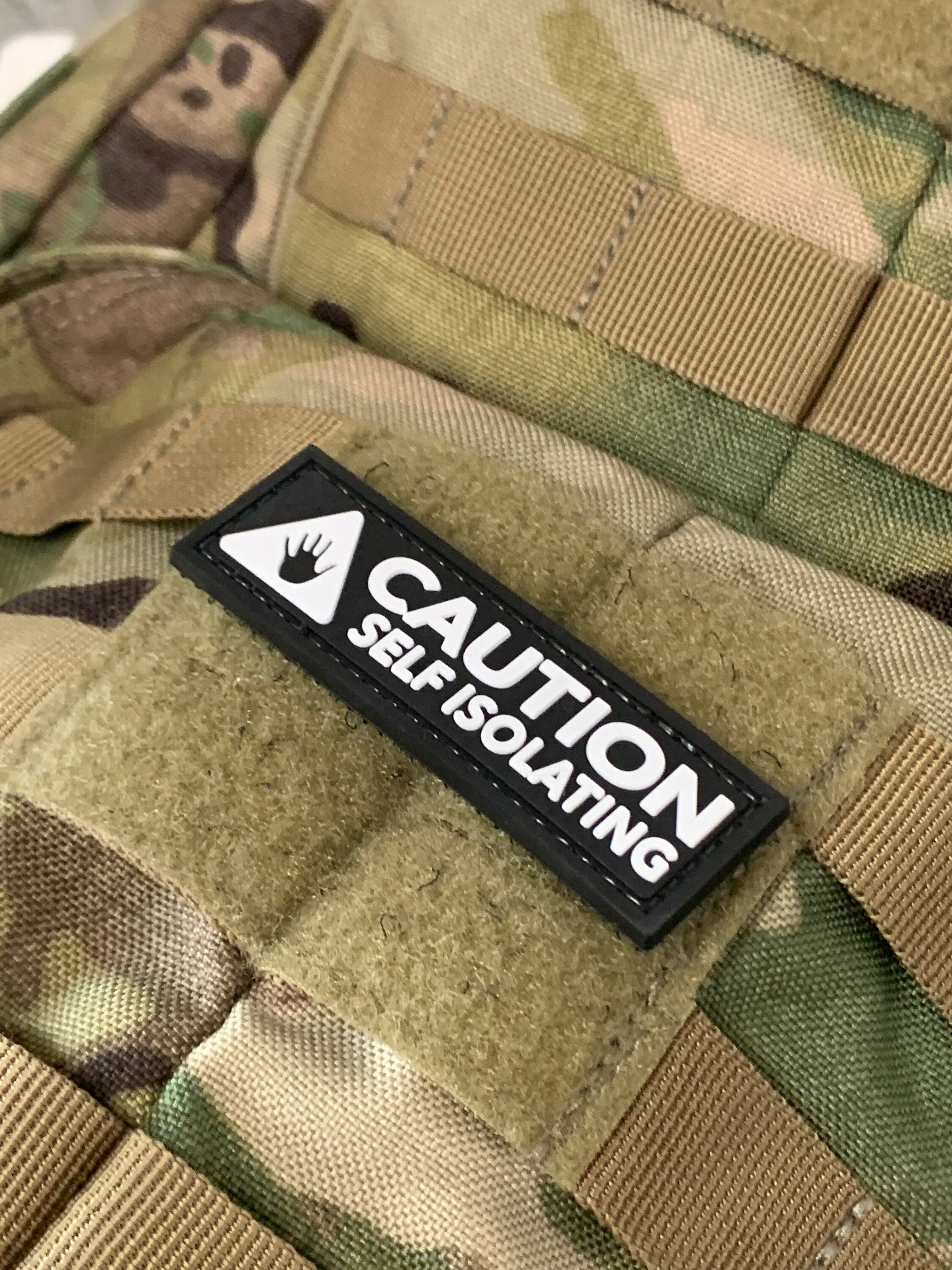 Covid-19 &quot;Caution Self Isolating&quot; PVC Morale Patch