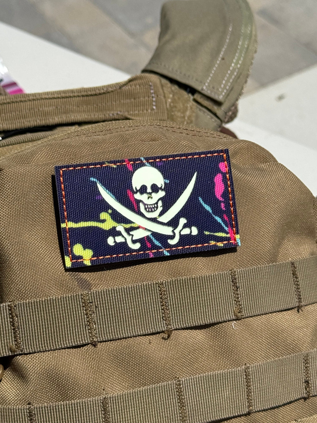 Calico Jack Flag (Neon Splatter) - Reflective Laser Cut Morale Patch